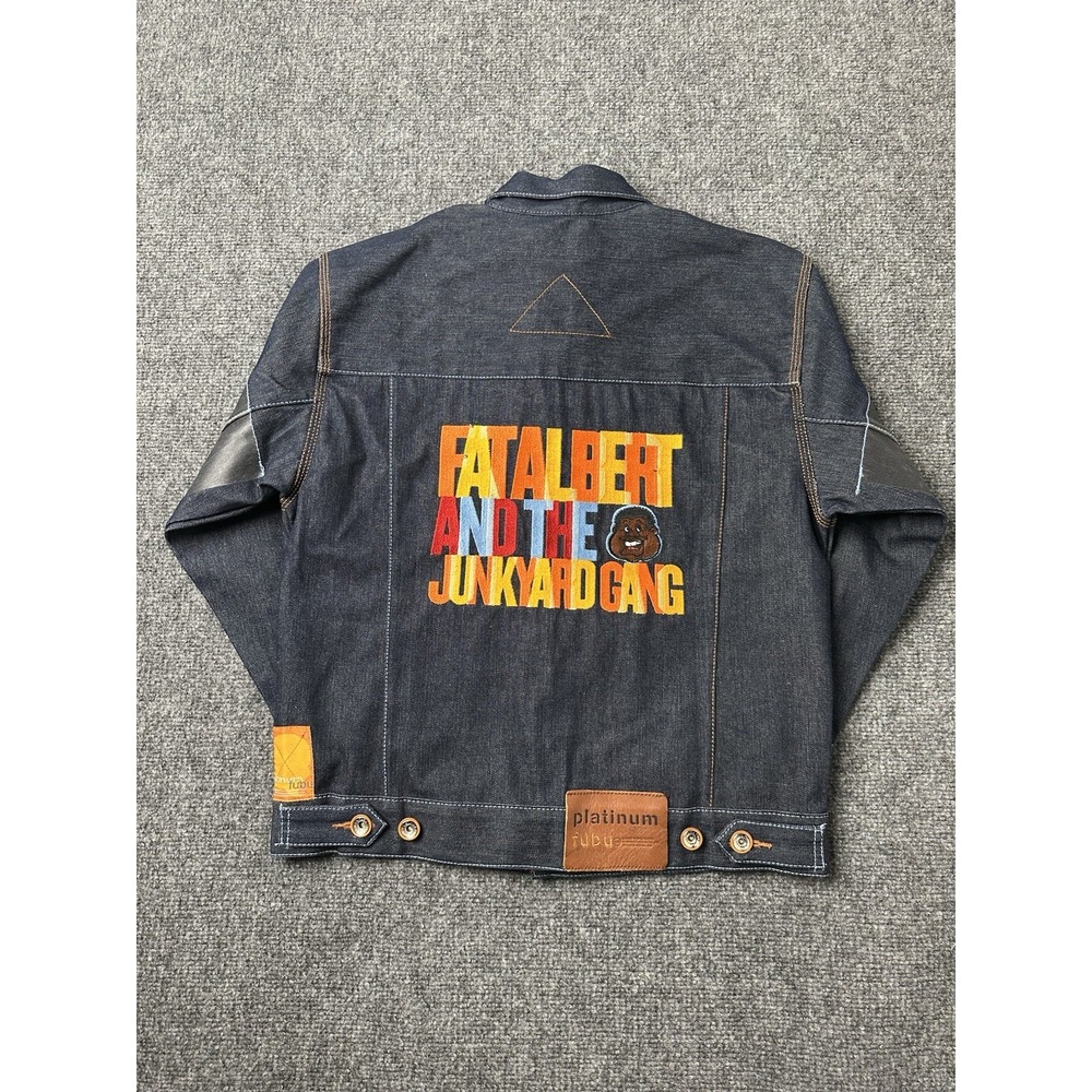 Mens Denim Platinum FUBU Fat Albert Graphic Jacket Dark Blue, Size‎ S